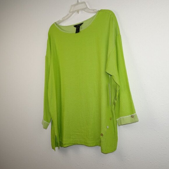 Ali Miles Tunic Top Women's Size L Green Colorful Boho Loose Fit Textured - Picture 3 of 10